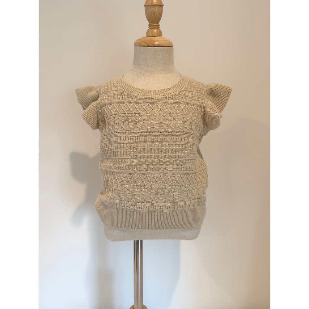 Janie and Jack Toddler Girls Textured Knit Top, Flutter Sleeve, Beige, Size 3